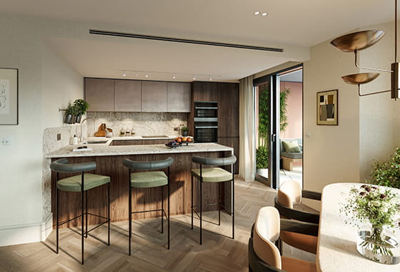 A CGI of an interior kitchen image at The Burton