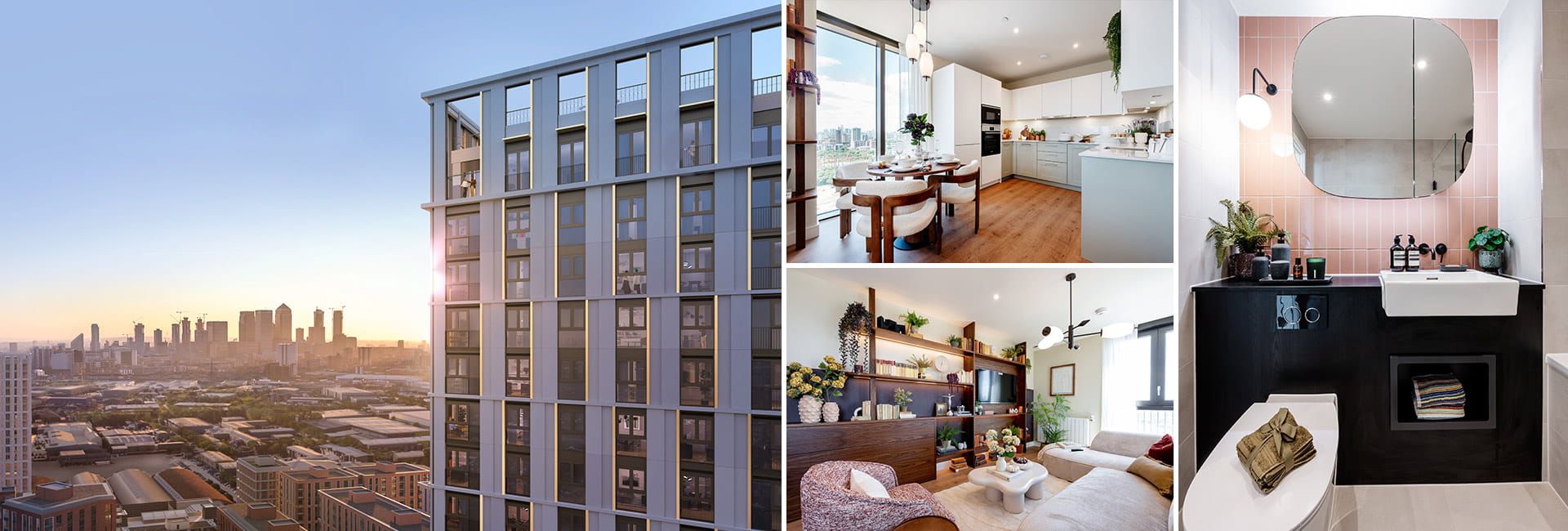 A montage of exterior and interior images of Evergreen Point at TwelveTrees Park