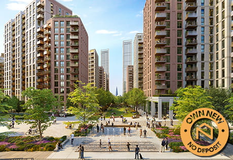 An exterior CGI of TwelveTrees Park with the Own New logo over the top