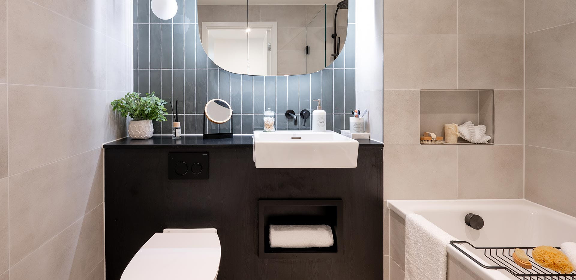 Bathroom with cream tiling