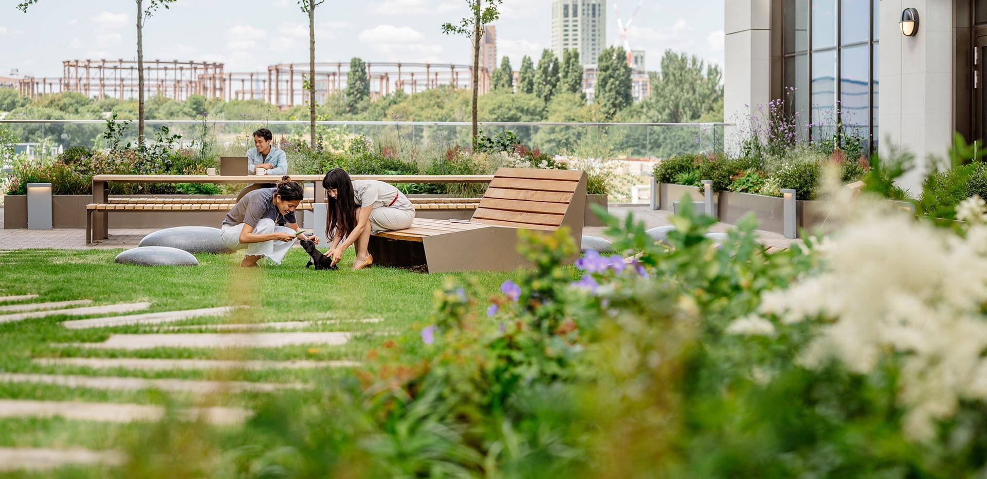 Socialising at the Podium Gardens