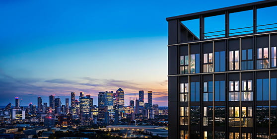 An image of TwelveTrees Park boasting stunning views of the London City skyline