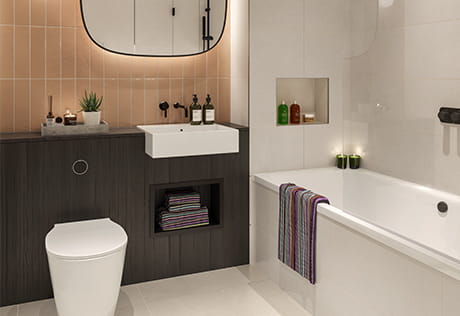 An interior Bathroom CGI at TwelveTrees Park