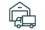 Delivery lorry and warehouse icon