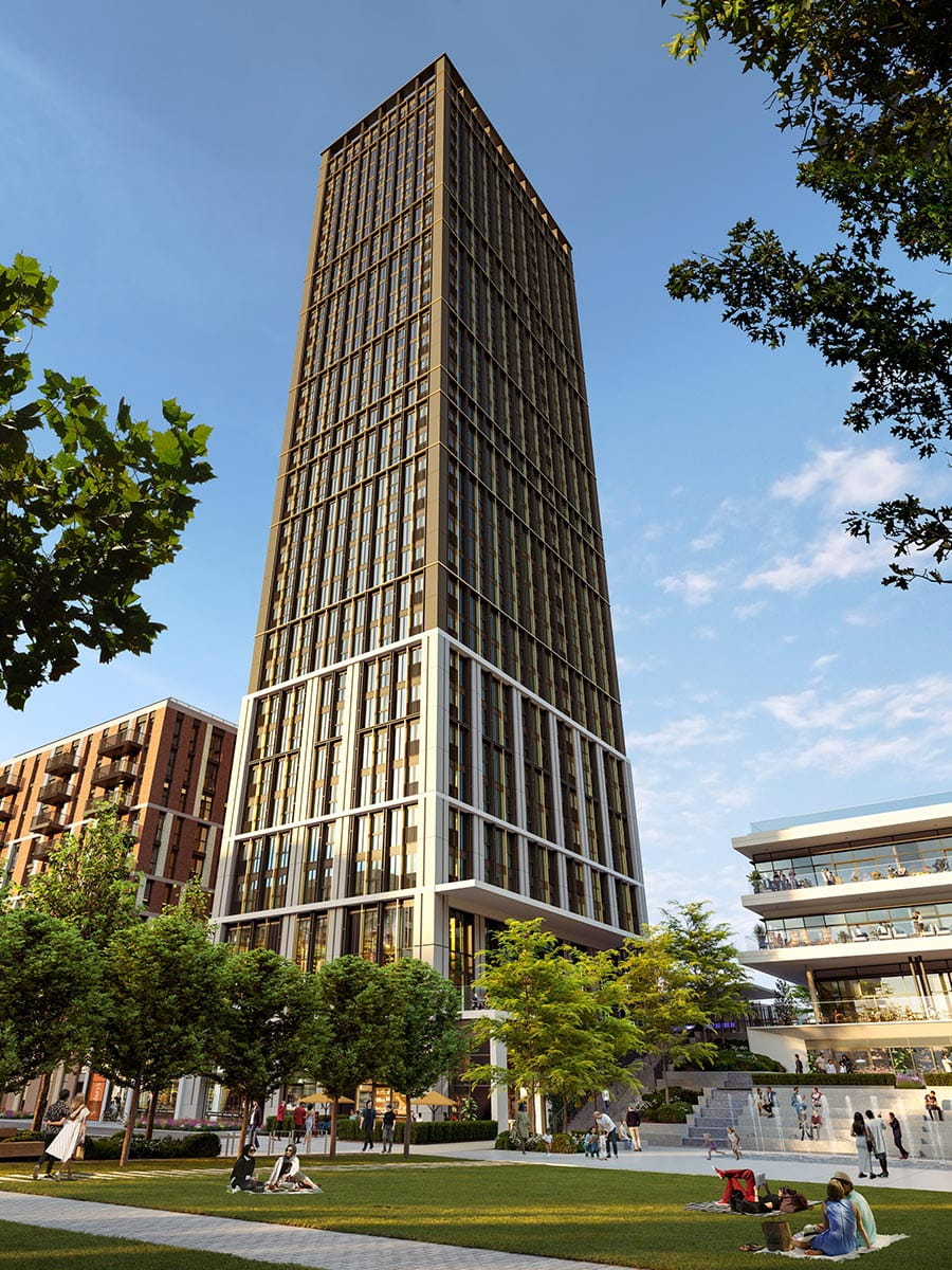 An exterior daytime CGI of The Redwood at TwelveTrees Park