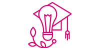 An icon of a light bulb and education hat