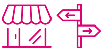 An icon of a shop and street signs