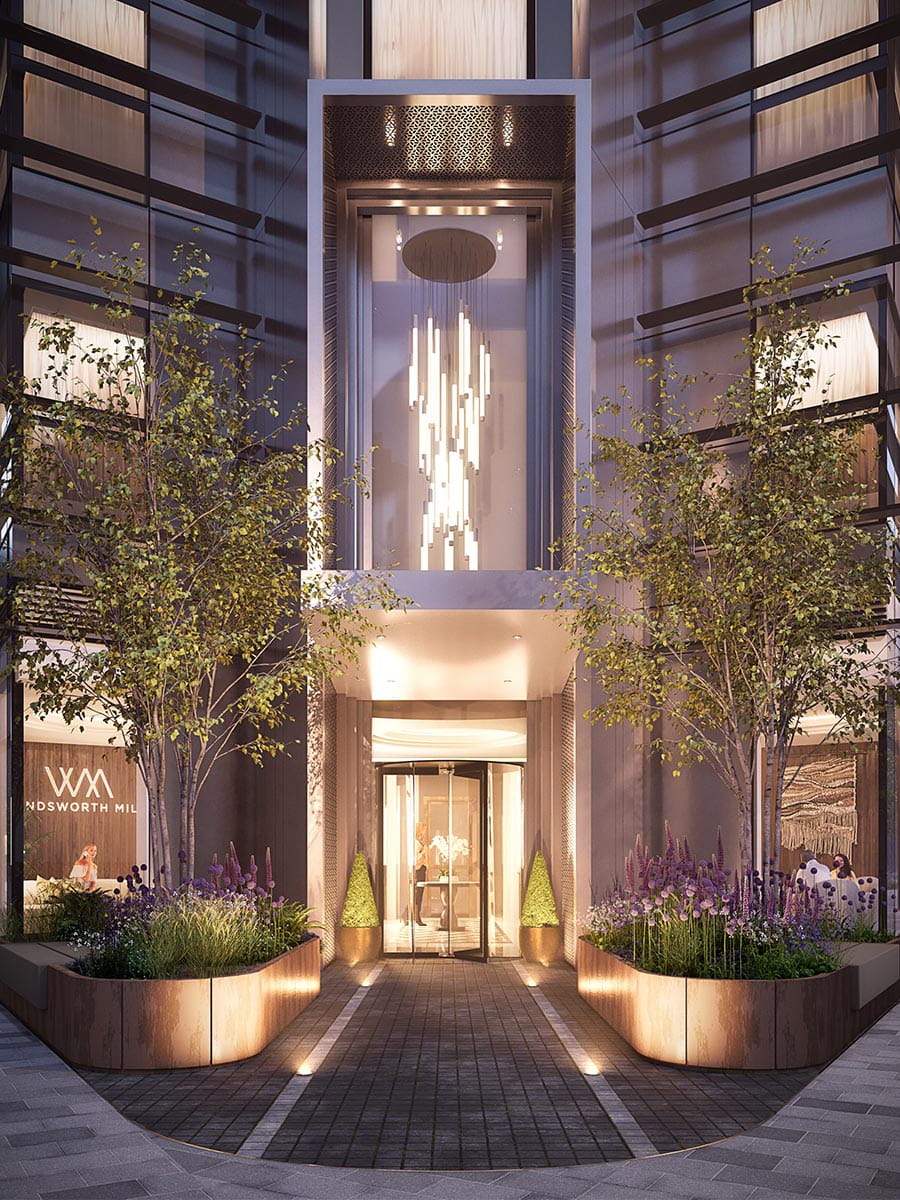 An exterior CGI of Wandsworth Mills