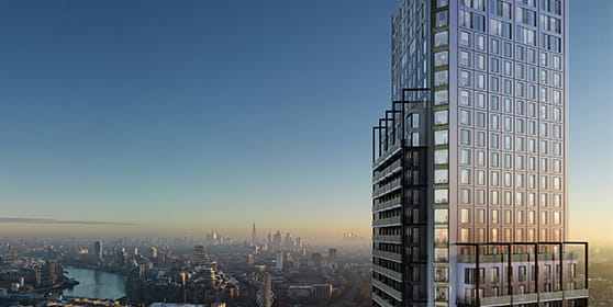 An exterior image of Wandsworth Mills boasting stunning London views