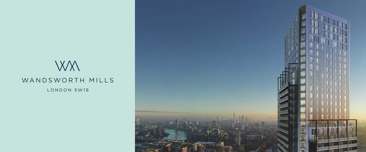 An image of Wandsworth Mills boasting a stunning London skyline