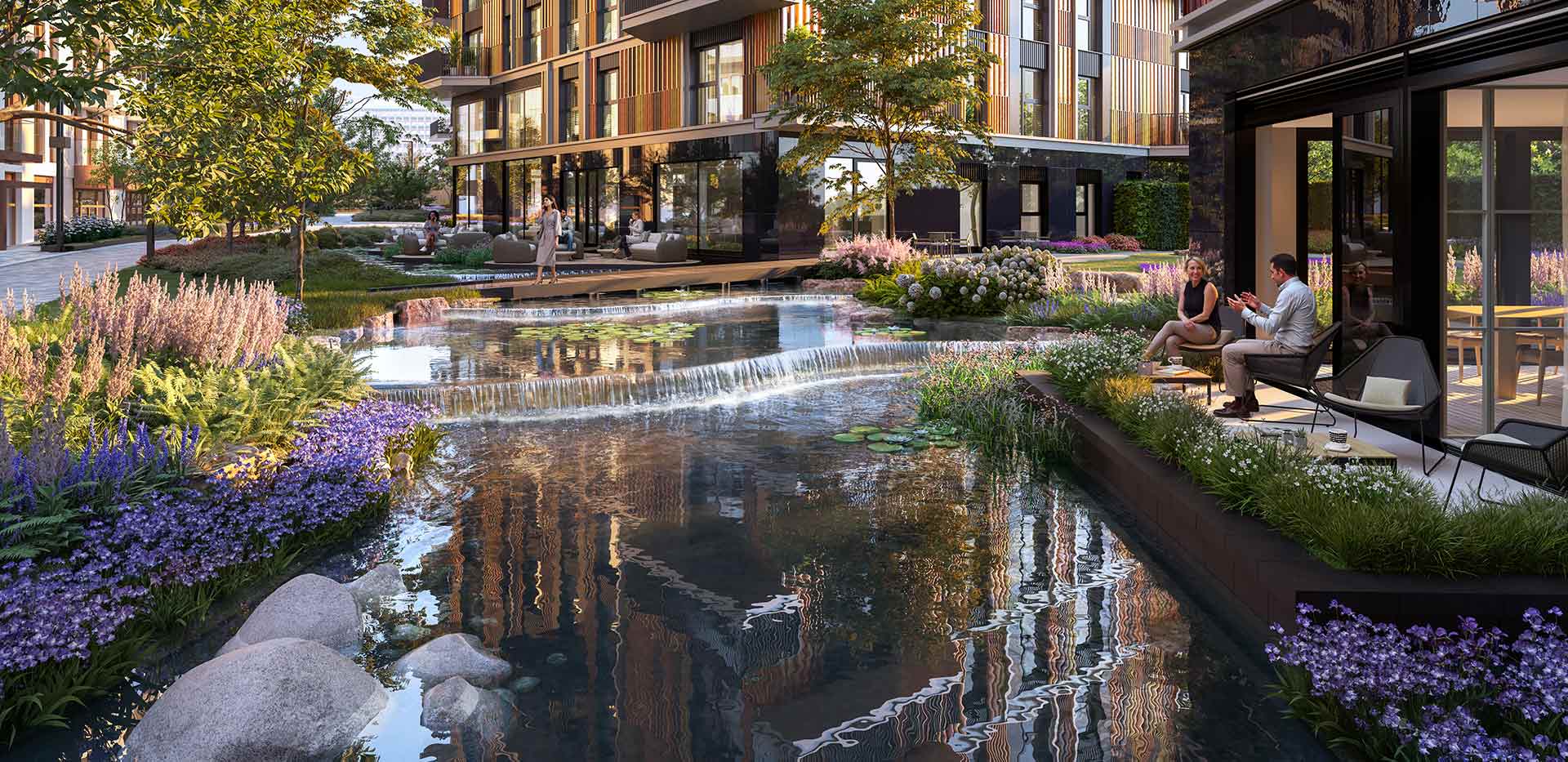 Cascades peaceful residents' garden and water