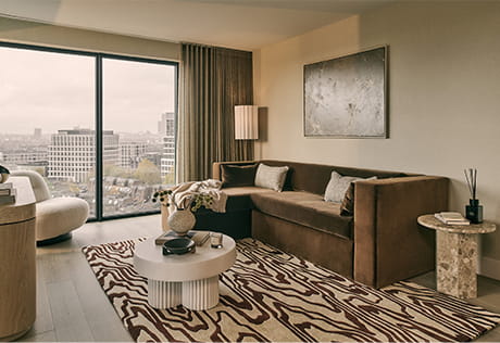 White City Living apartments: Interior Living Space decorated in shades of brown