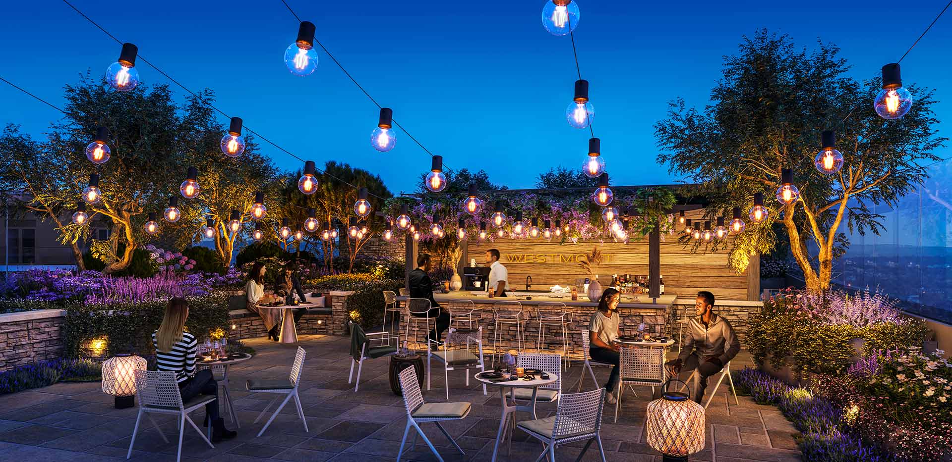Resident's Facilities - rooftop bar on a summers evening