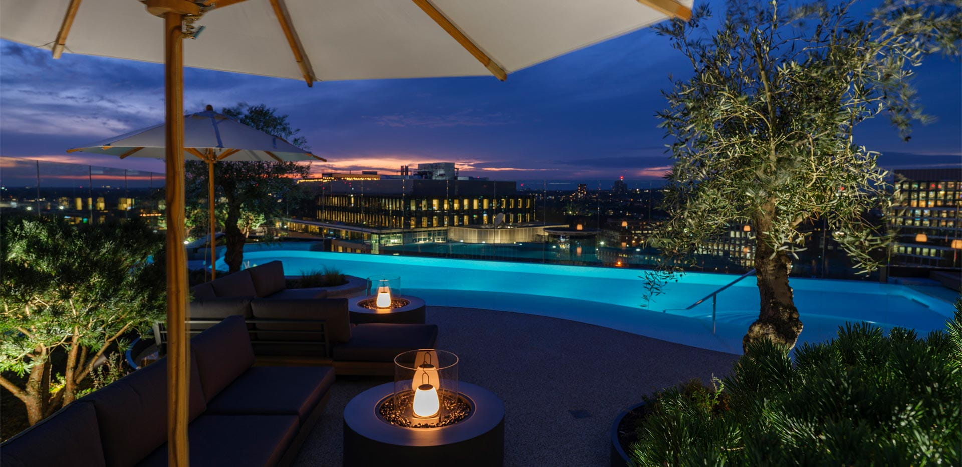 An image of the rooftop swimming pool at White City Living