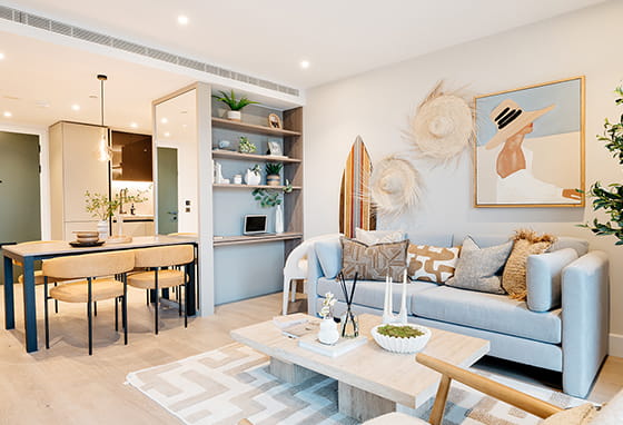 An interior living/dining image within a showhome at White City Living