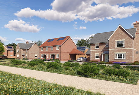 An exterior CGI of the homes available at Winterbrook Meadows
