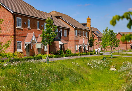 An exterior photograph of new build homes at Winterbrook Meadows