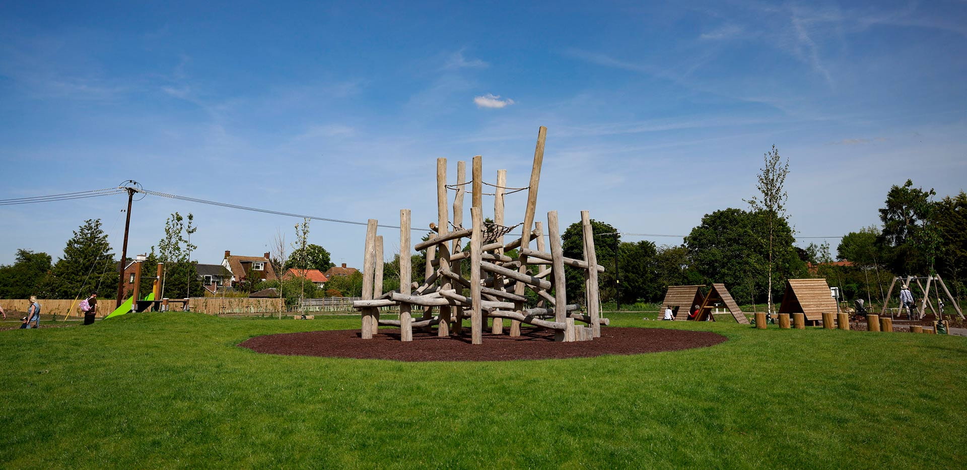 An image of the Wooden Climbing Structure at The Meadows Keep Play Park