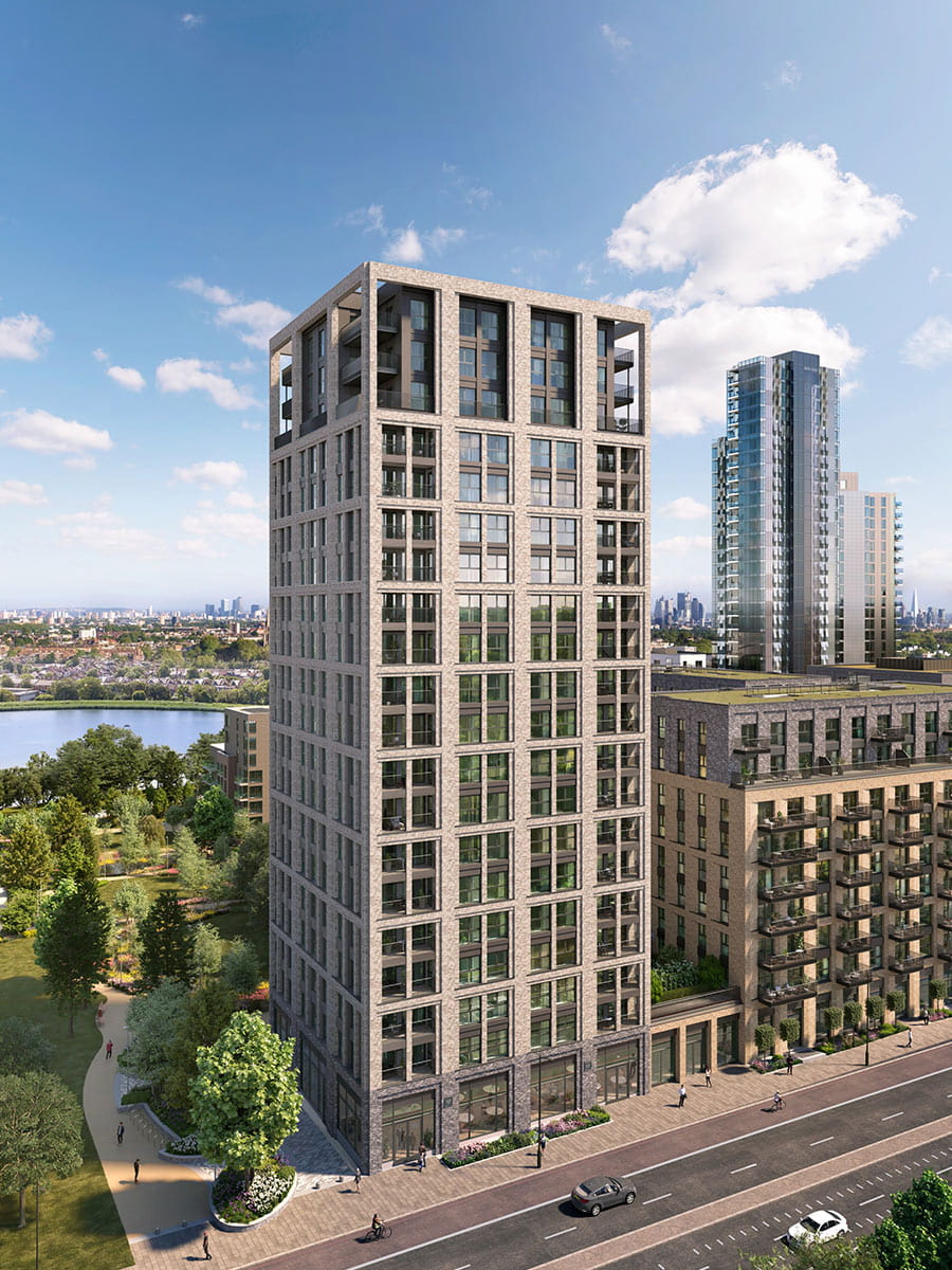 An exterior image of the Crown Collection at Woodberry Down