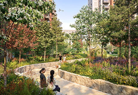 CGI showing landscaped garden and path