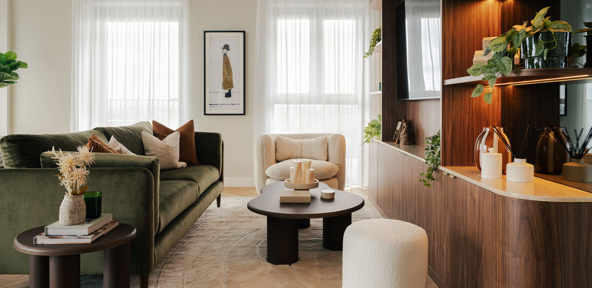 An image of the Living Area in the Crown Collection Penthouse