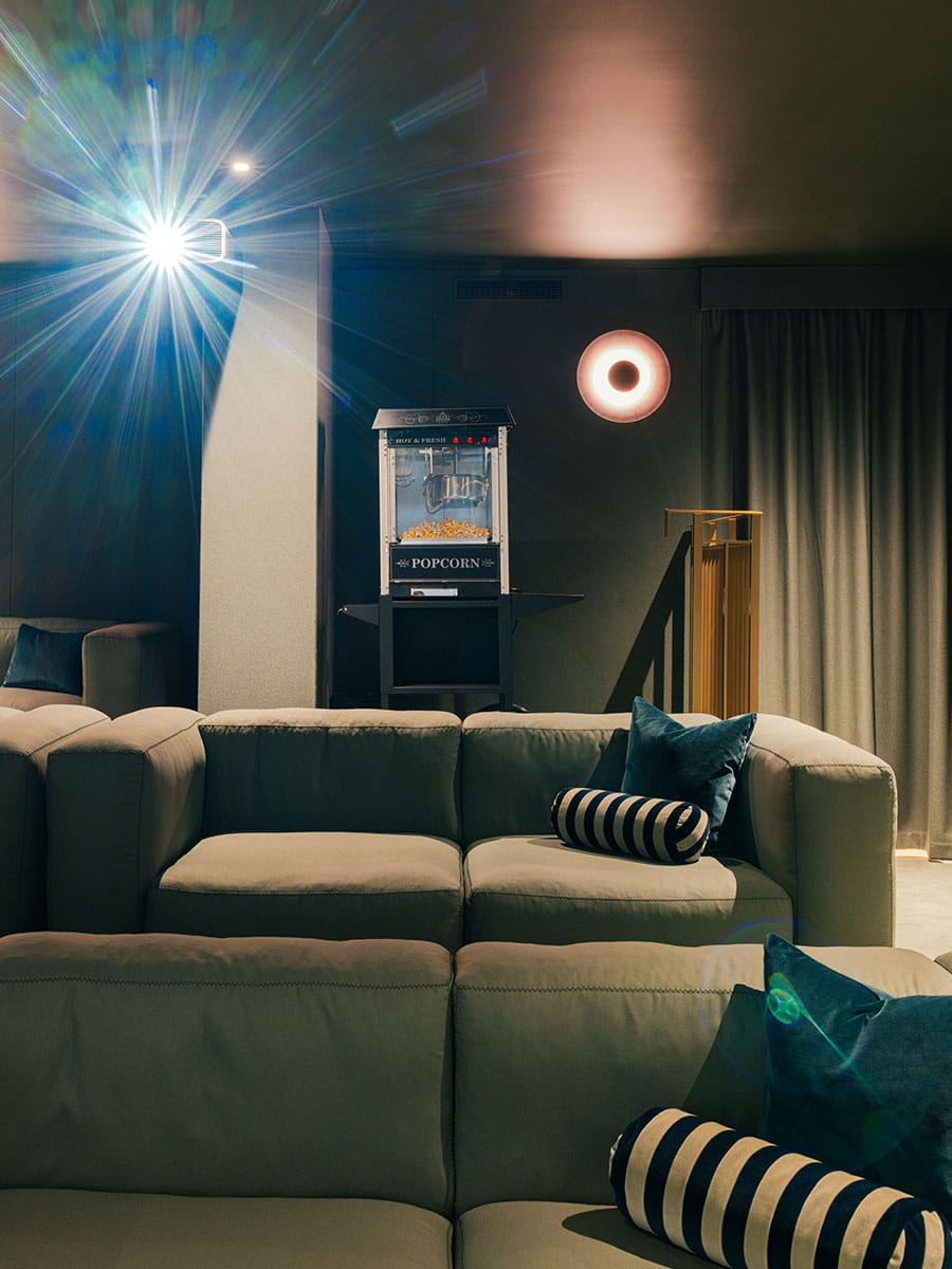 The cinema room with popcorn vending machines at Woodberry Down