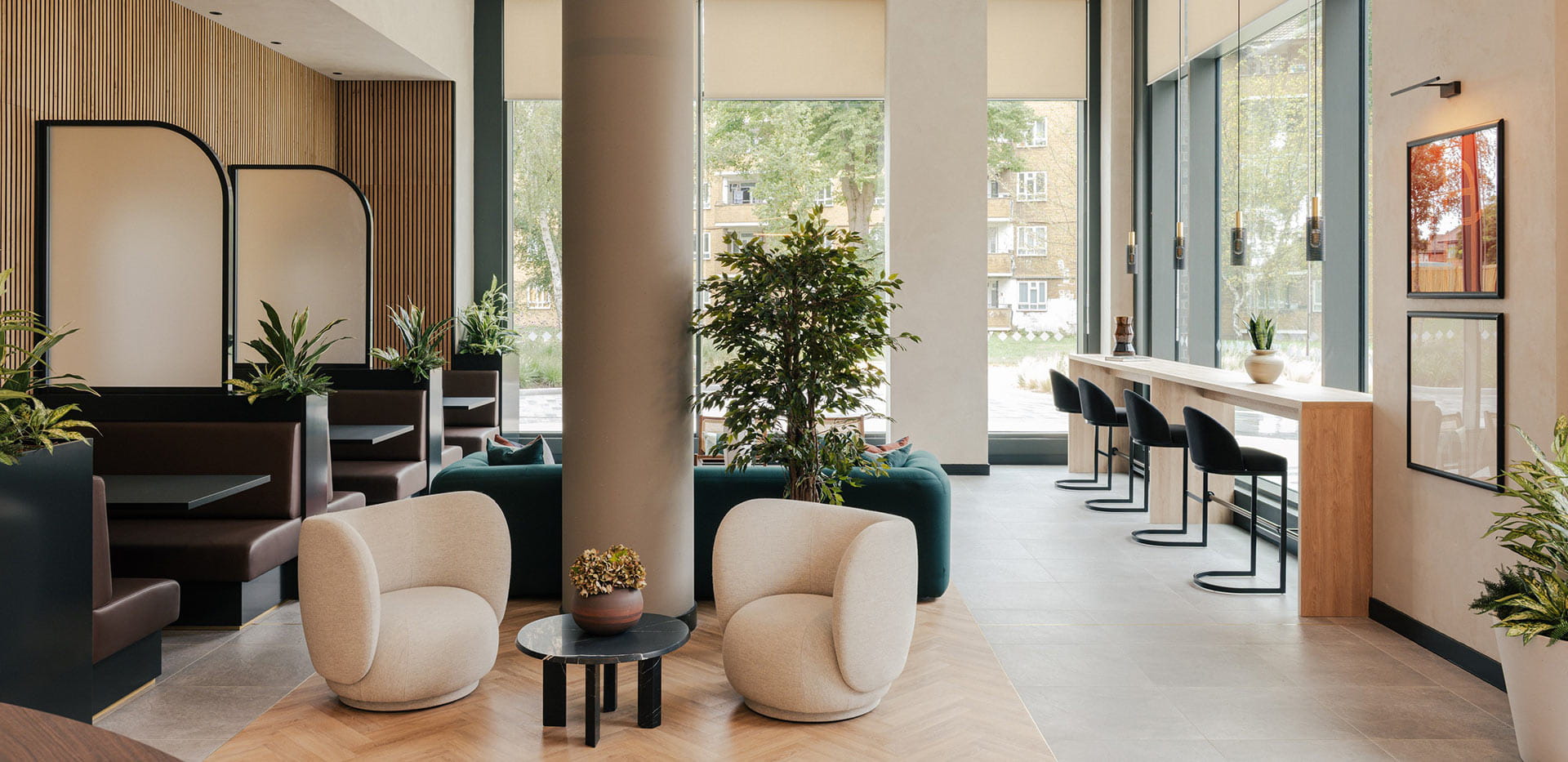 A communal study space at Woodberry Down