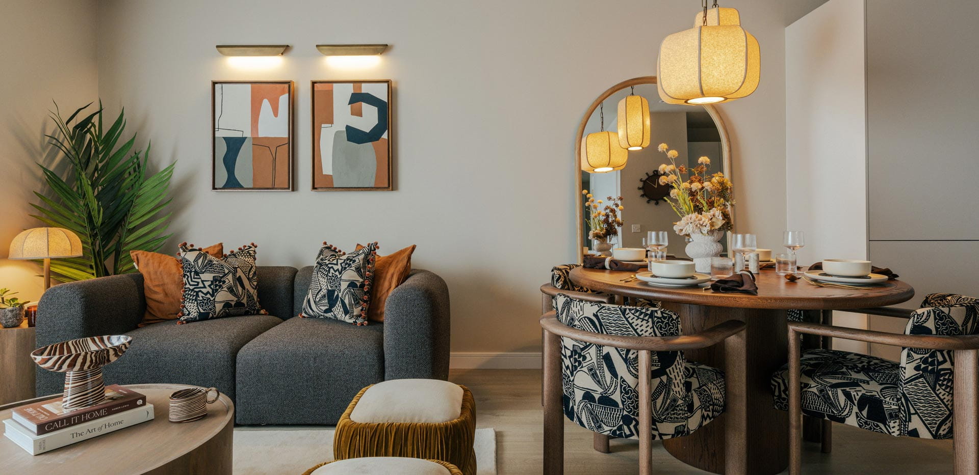 Modern designed and decorated living room dining area