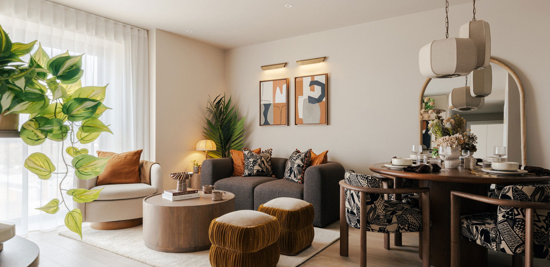 Modern designed and decorated living room dining area