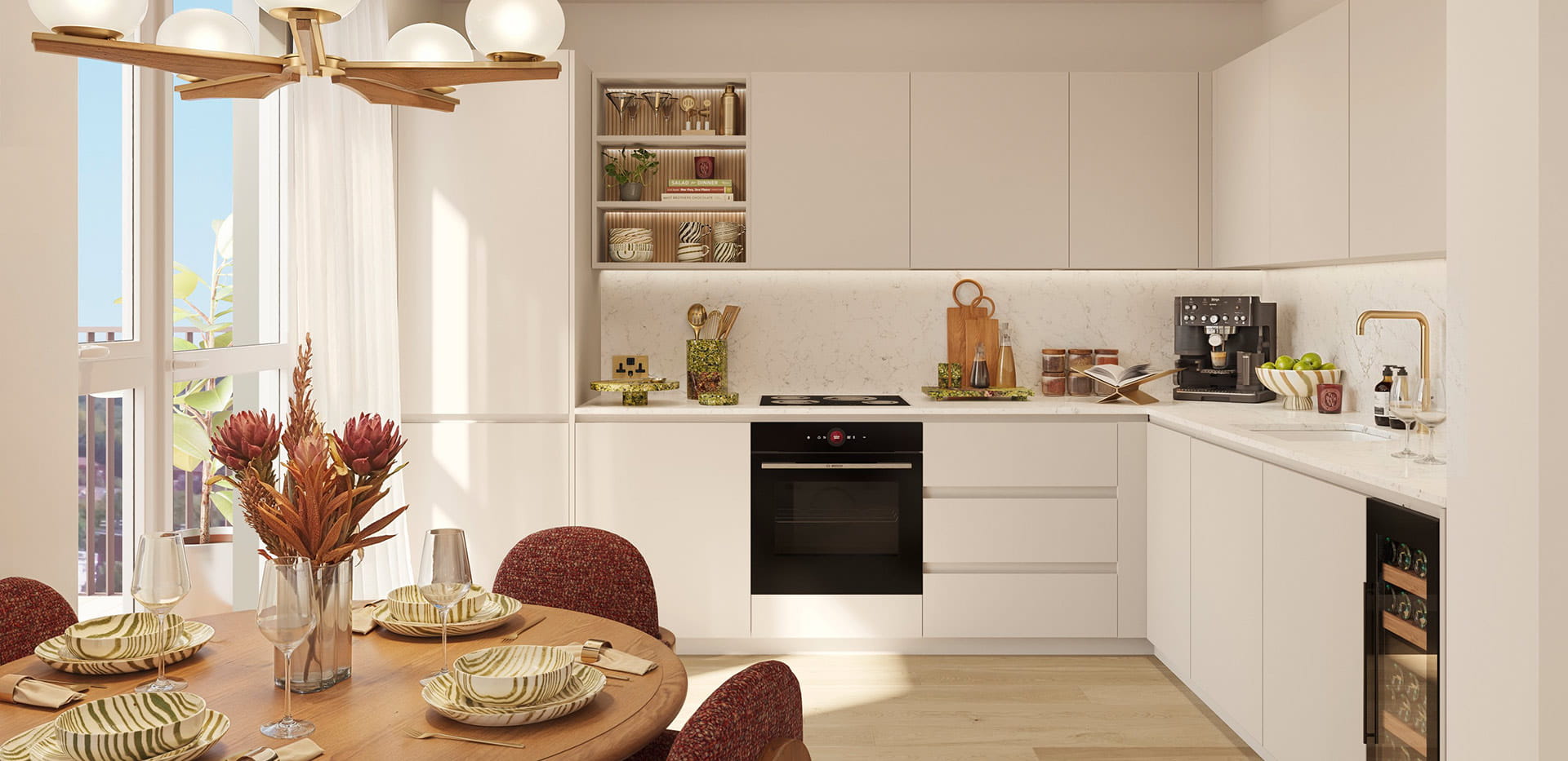 An interior Dining / Kitchen with light cupboards image from The Grove Collection at Woodberry Down