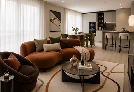 Woodberry Down, spacious, light-filled living area with stunning interior design