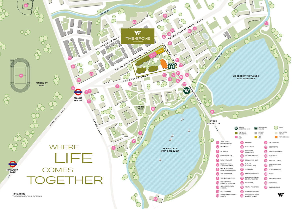 A site plan of Woodberry Down