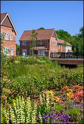 Red brick New build home with greenery in foreground