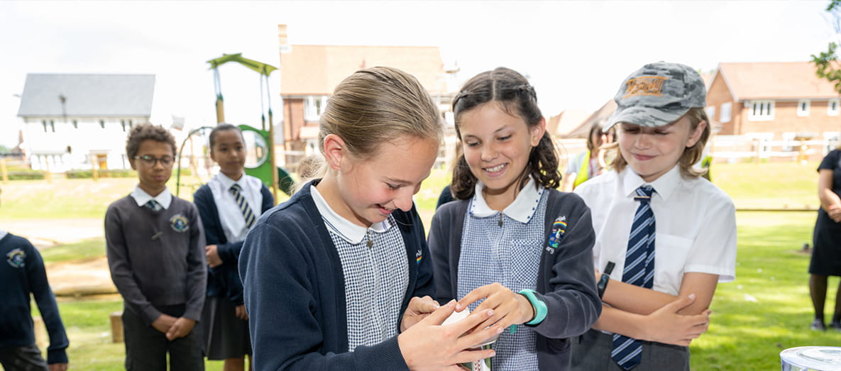 School children enjoying the new playground at Leighwood Fields