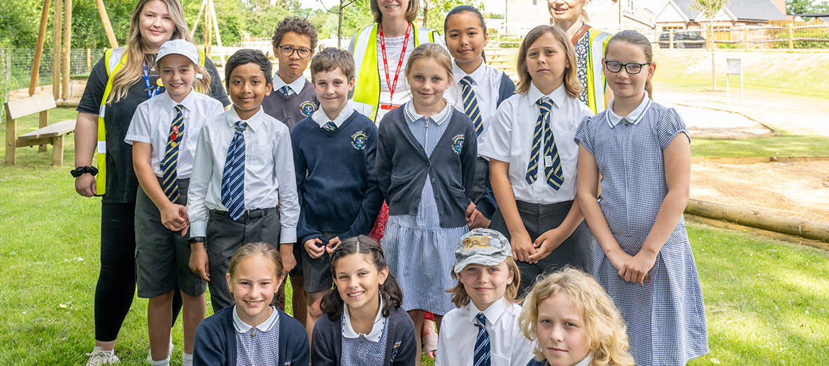 School children enjoying the new playground at Leighwood Fields