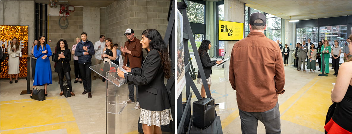 Montage image of exhibition at Poplar Riverside promoting women in construction