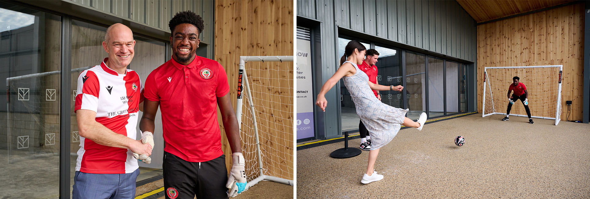 Montage of residents playing football at The Parkside Yards