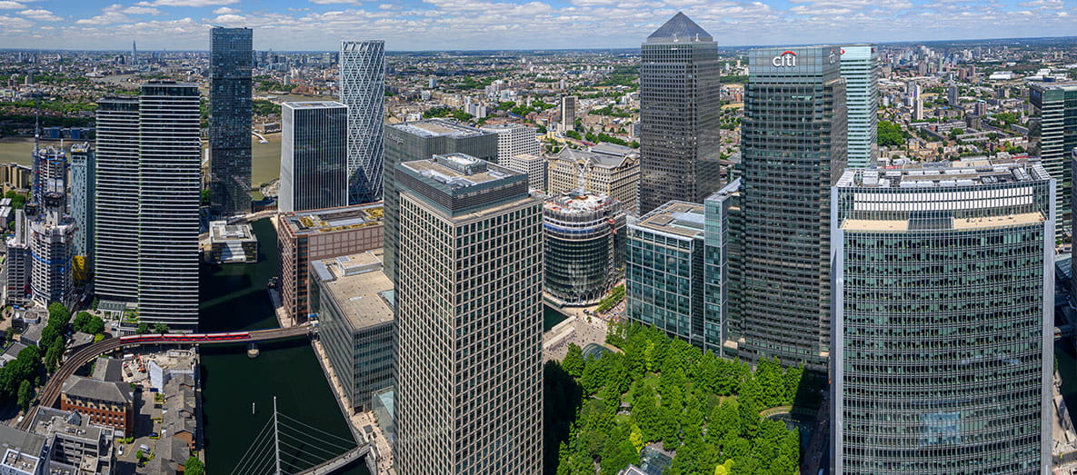 High angle image of buildings in London