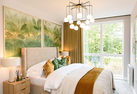 An interior Bedroom with large nature canvas on the wall image at Oakhill