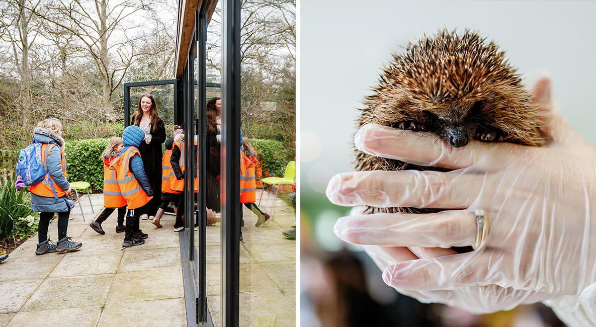 Children arriving for hedgehog awareness workshop