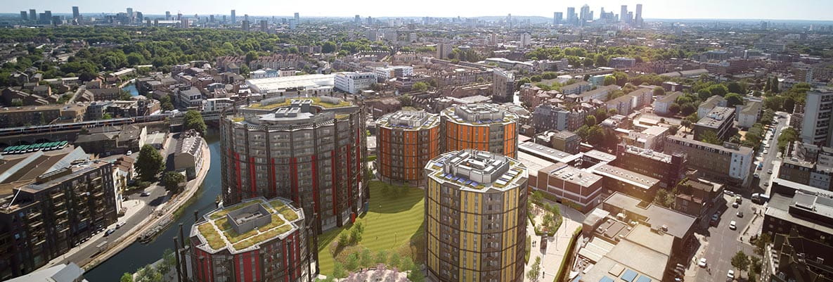 An aerial CGI of Regent's View showing the London Skyline