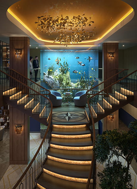 A CGI of the Floor to Ceiling Aquarium at Jade Wharf