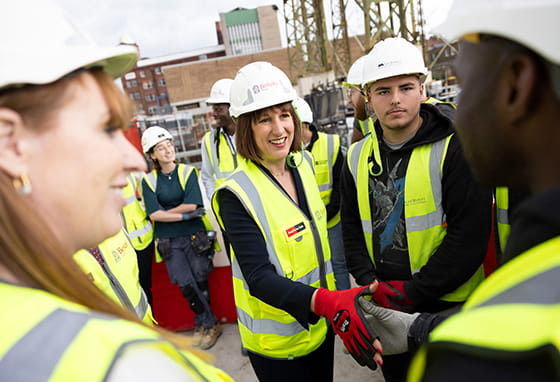 An image of the Chancellor Rachel Reeves and Deputy Prime Minister Angela Rayner meeting workers at Oval Village