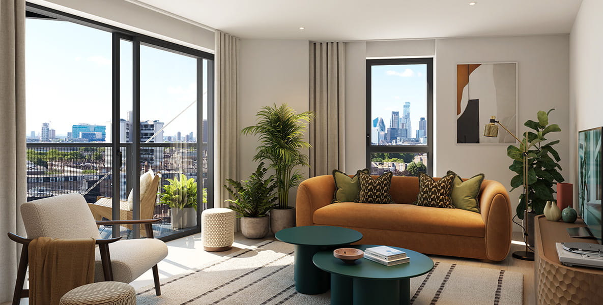 Vibrant living area of a Broadway East apartment