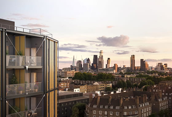 An dusk CGI of Regents View looking over London