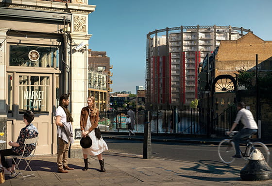 An image of the local area with a CGI of Regents View in the background