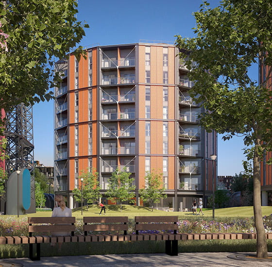 An exterior CGI of Orange building at Regents View