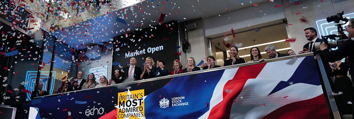An image of the celebrations at London Stock Exchange for Britain's Most Admired Companies