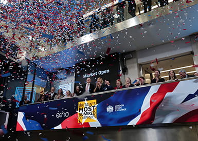 An image of the celebrations at London Stock Exchange for Britain's Most Admired Companies