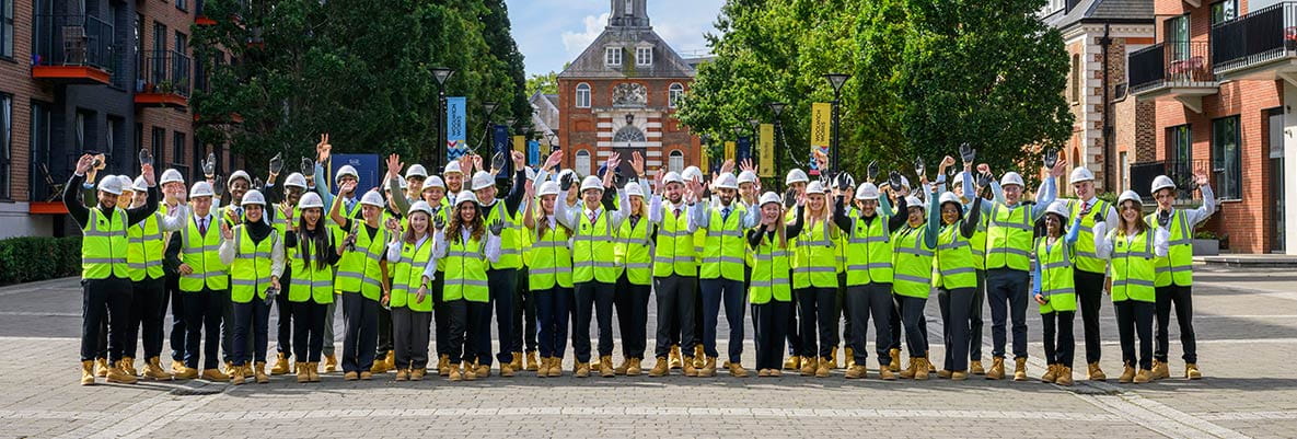 An image of all of the Berkeley Group apprentices at Royal Arsenal Riverside